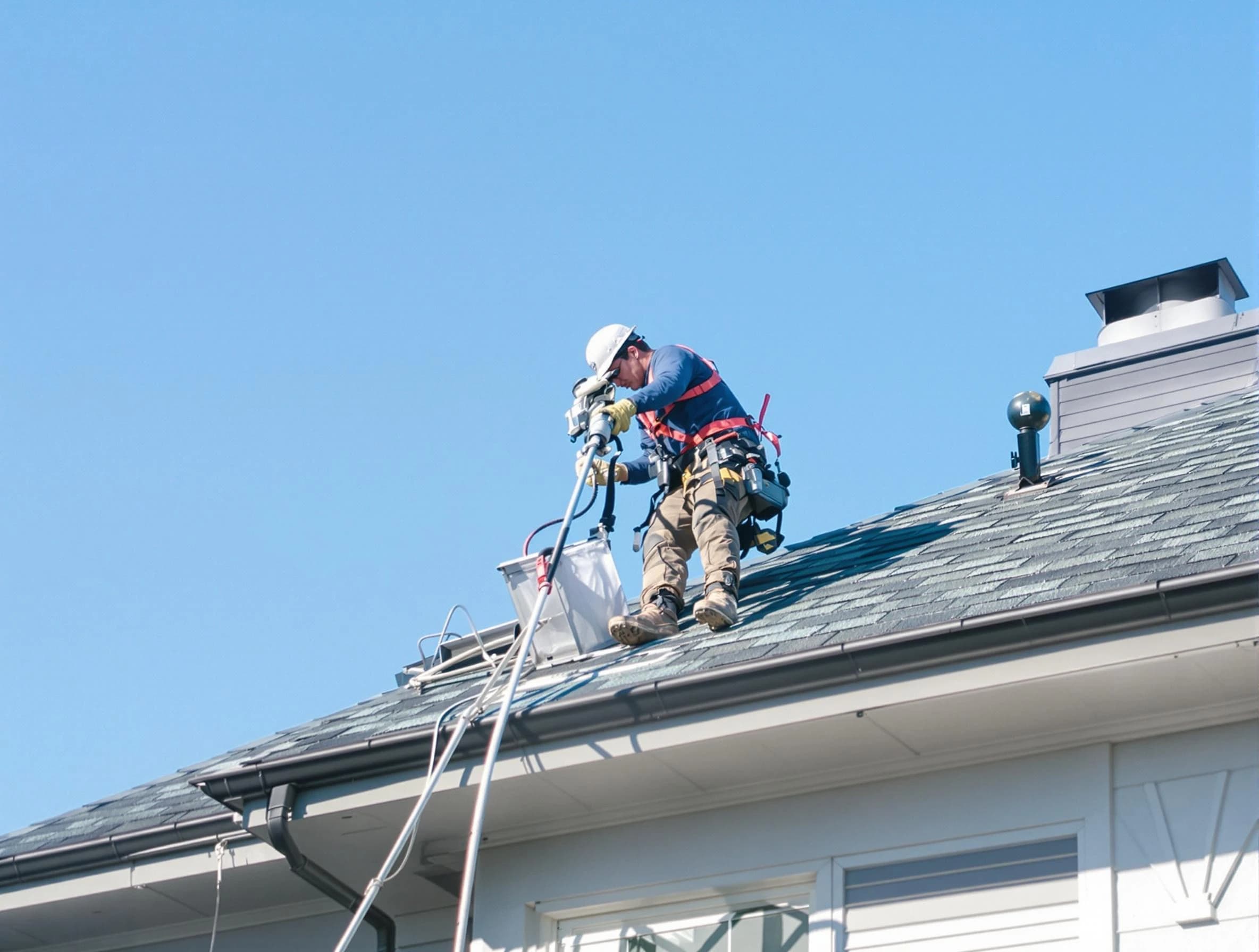 Marietta Dryer Vent Cleaning certified technician cleaning a roof-mounted dryer vent system in Marietta