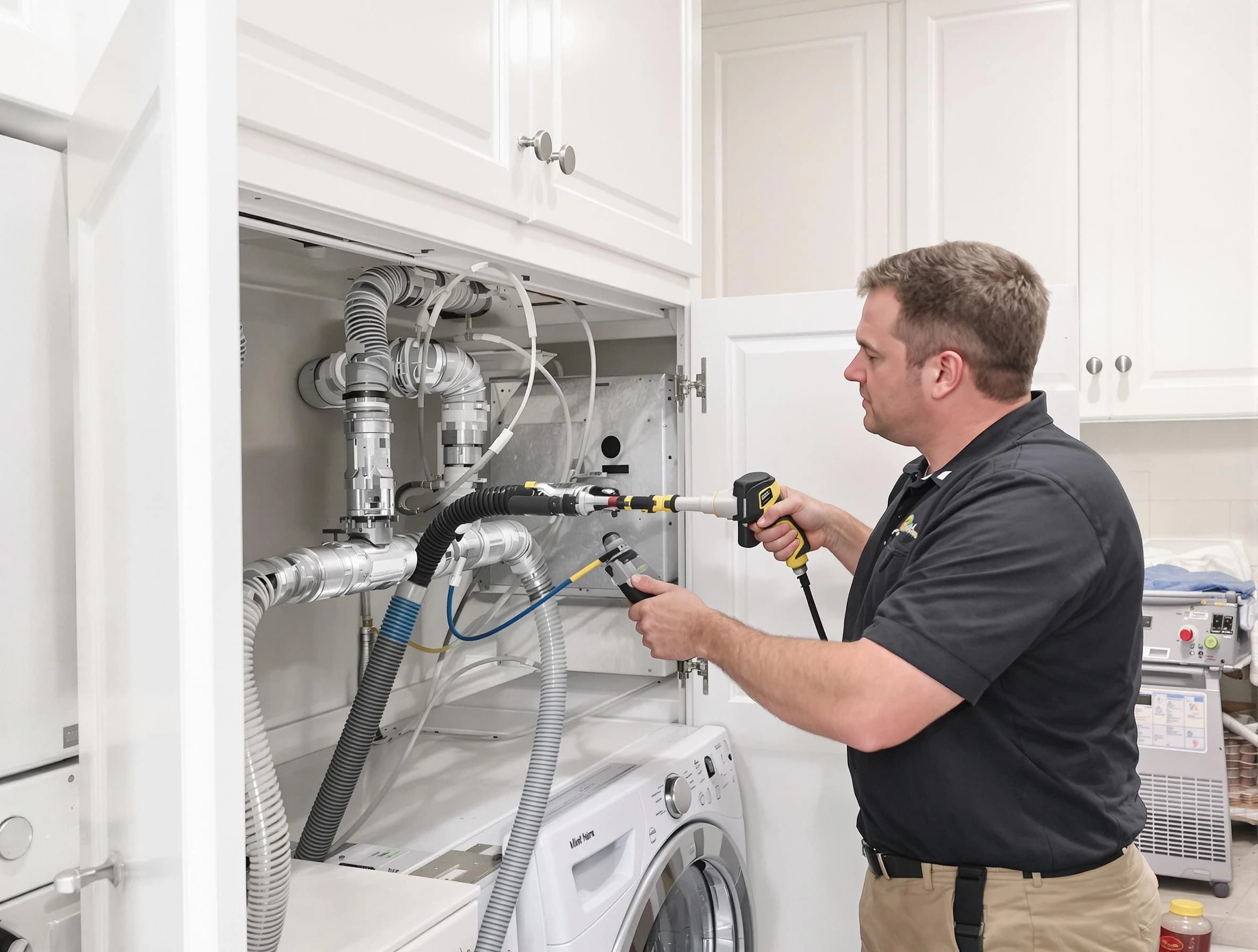 Marietta Dryer Vent Cleaning professional removing severe blockage from a clogged dryer vent in Marietta