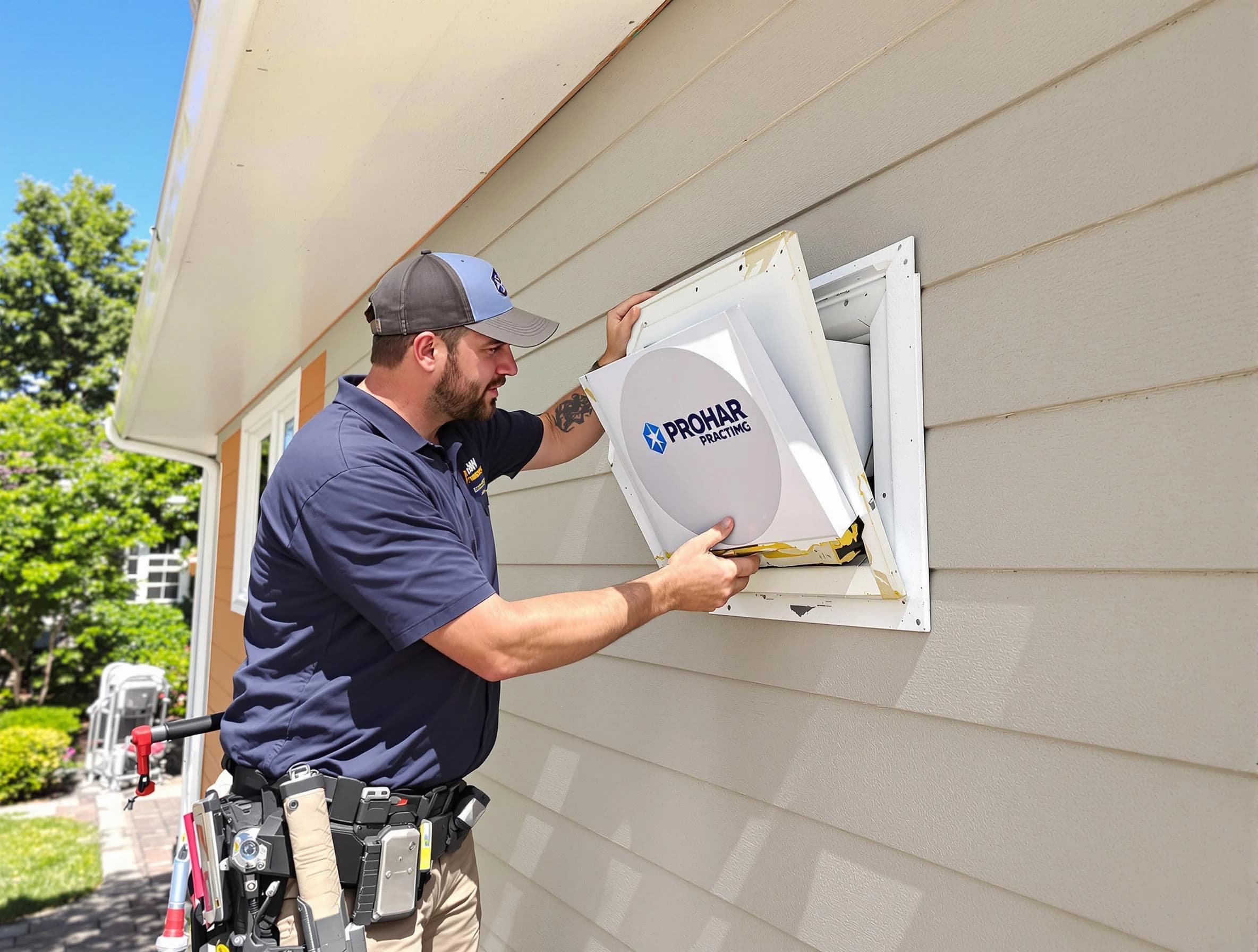 Marietta Dryer Vent Cleaning technician installing a new protective dryer vent cover on a home in Marietta