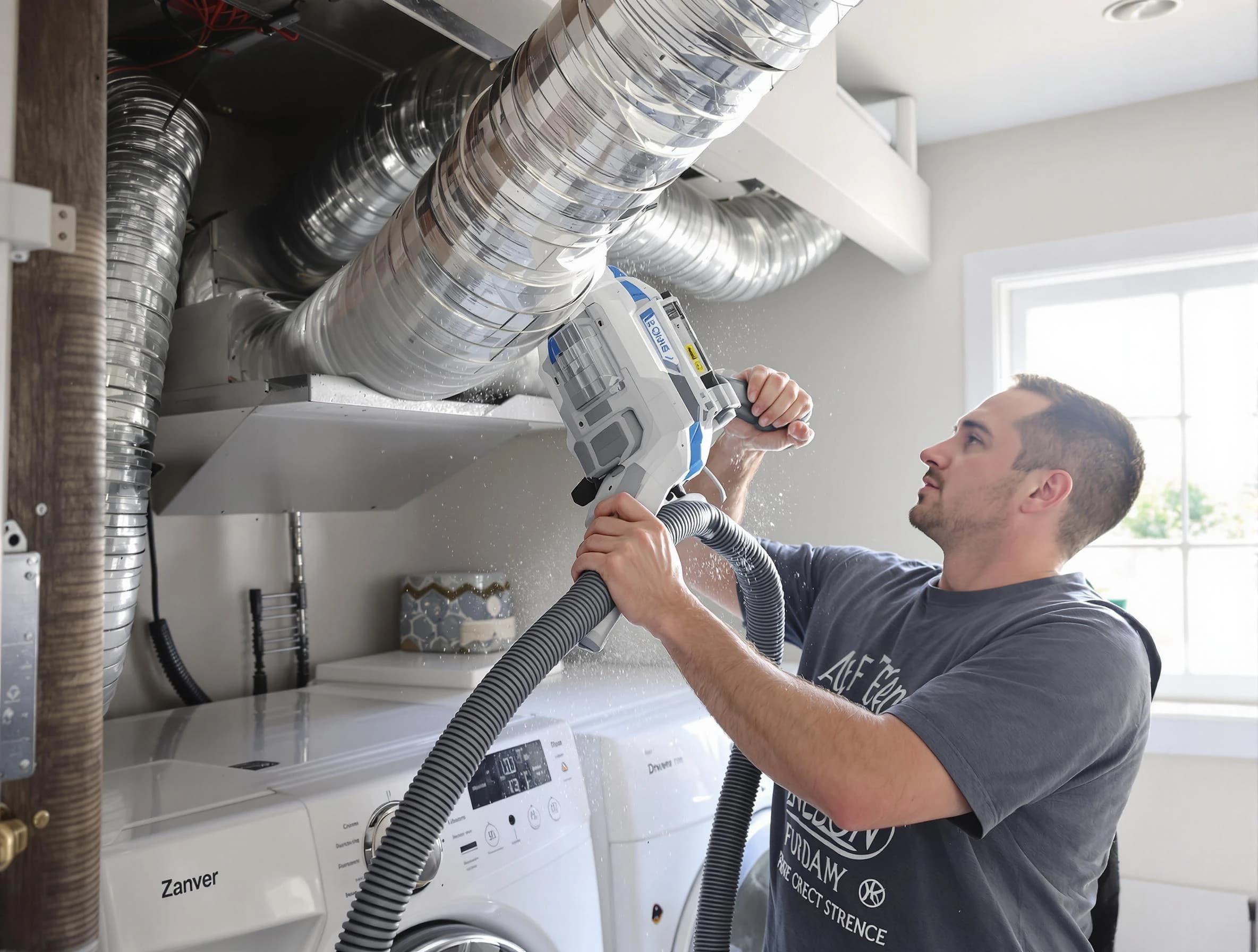 Marietta Dryer Vent Cleaning specialist cleaning deep within a dryer vent duct system in Marietta
